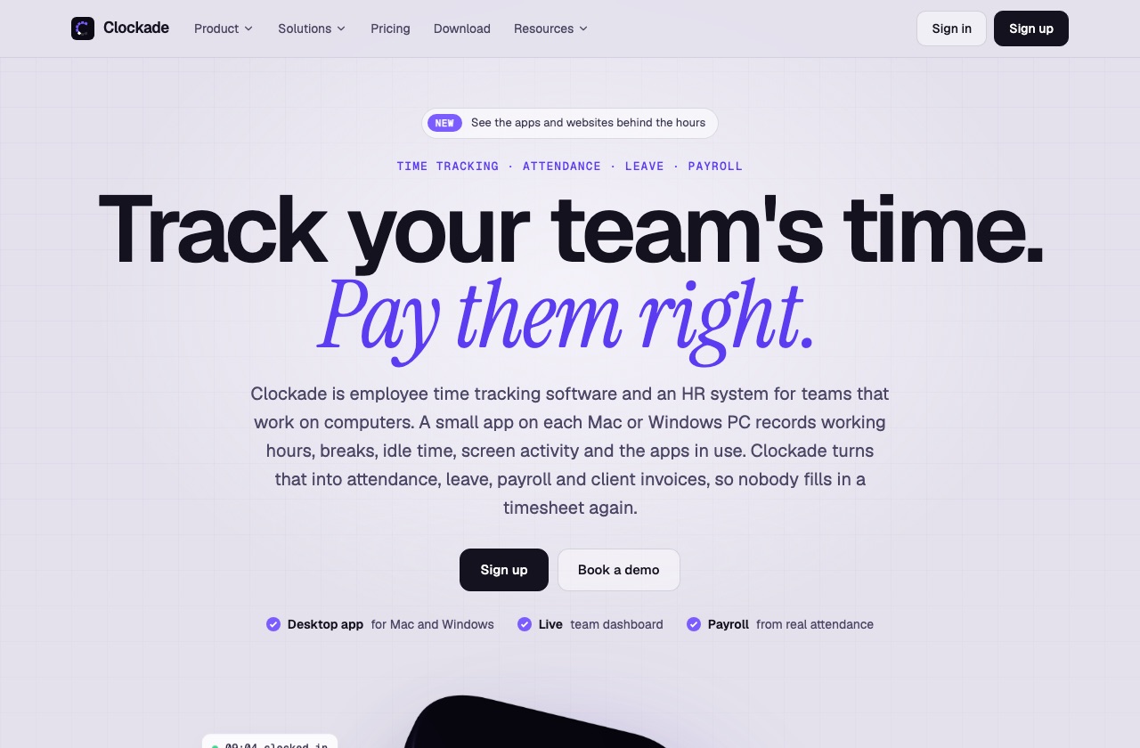 Clockade homepage