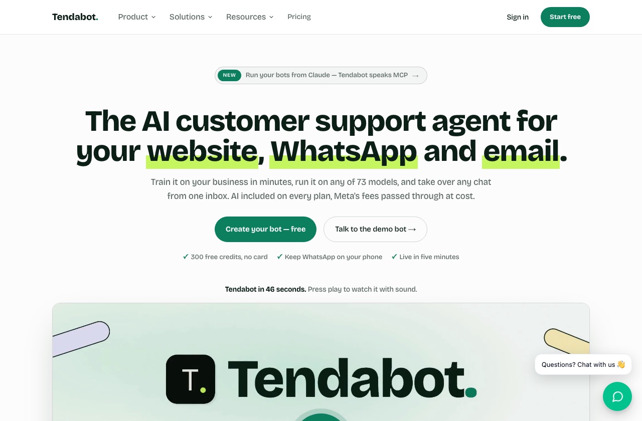 Tendabot homepage
